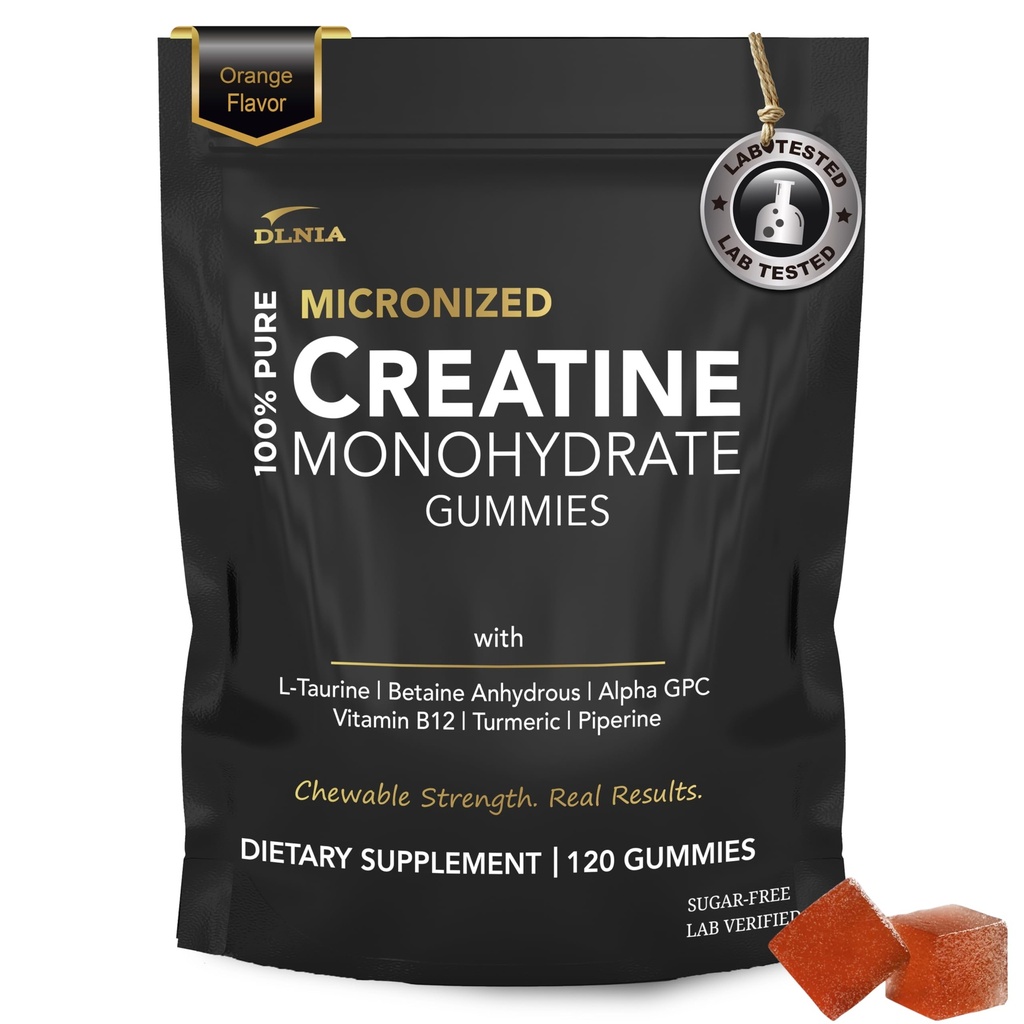 남성 & 여성을위한 크레아틴 Monohydrate Gummies - Sugar Free & Vegan Advanced Formula W/L-Taurine + Vitamin B12 - 근육 강도, 근육 빌더, 회복, 에너지 부스트, 사전 운동 보충