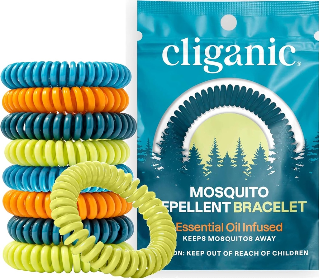 Cliganic 25 팩 Mosquito Repellent 팔찌 성인 & 아이 - 자연 DEET-Free 밴드, 개별적으로 포장