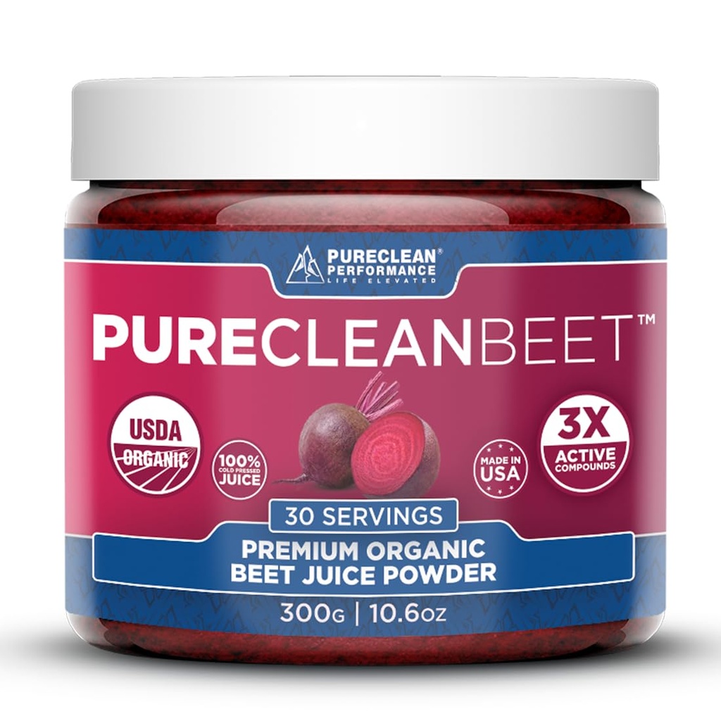 PureClean Beet Premium Beet Juice Powder - 임상적으로 입증 된 3X Greater Circulation, Endurance & Energy의 100 % 유기 산화 질소 지원 - Proudly Cold-Pressed, Eco Friendly, USA - 30 서빙