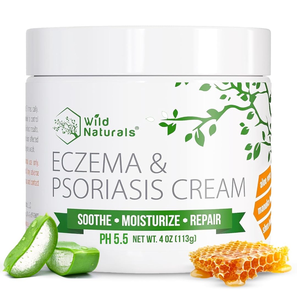 야생 자연 Eczema & Psoriasis 크림 건조, Itchy 피부 – 성인 & 아이를위한 Eczema 구호 – Manuka 꿀을 가진 Psoriasis 크림