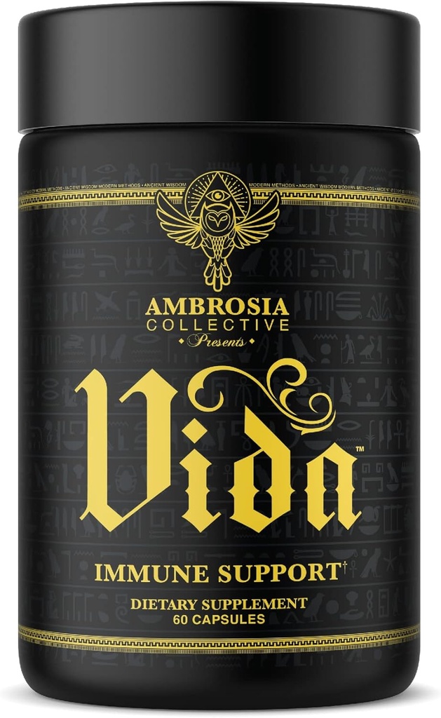 Ambrosia Vida 면역 지원, Elderberry, 비타민 C, 비타민 D 및 아연 보충, 면역 체계 승압기 (60 캡슐)