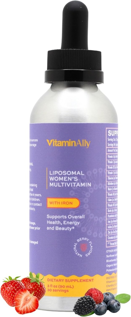 여성 Multivitamin liposomal Liquid Drops with Iron | 30 Day Supply | 3 FL Oz | Non-GMO | 글루텐 프리 | 전체 건강, 에너지 및 미용 지원