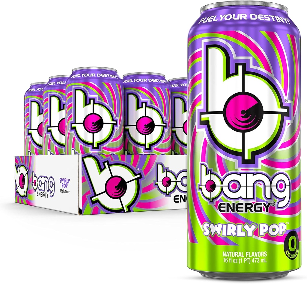 Bang Energy Swirly Pop, Sugar-Free, 에너지 음료, 16 온스 (12 팩)
