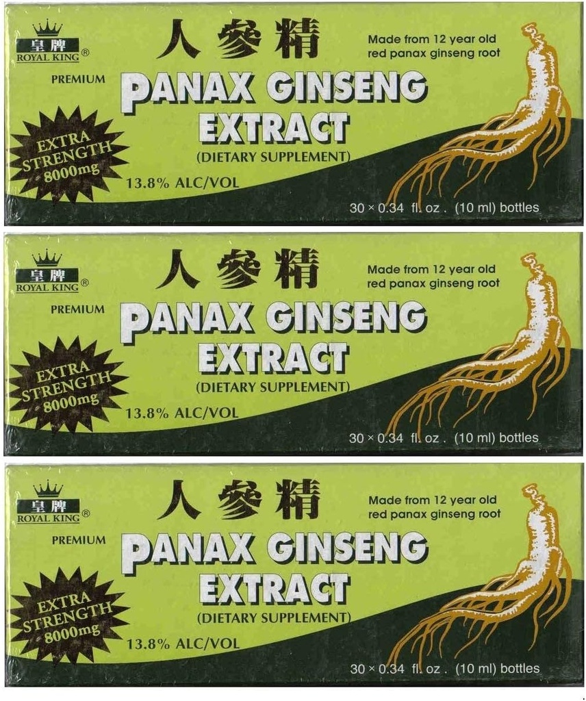 알콜을 가진 왕 Panax 인삼 추출물 8000 mg 30 작은 유리병 (3개의 상자)