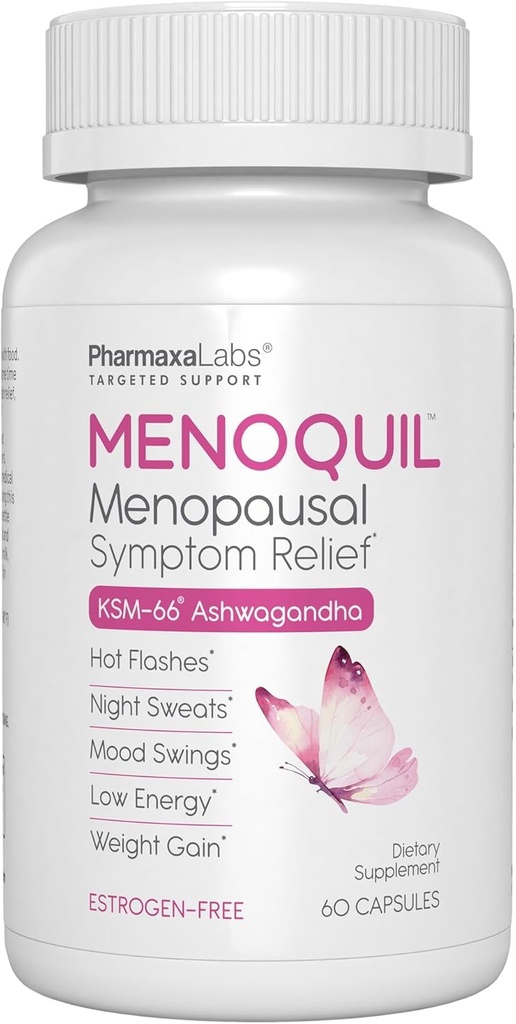 Menopausal Multi-Symptom Relief - 핫 플래시, 나이트 스웨터, 무드 스윙 및 휴식 수면 지원 - 블랙 코호시, Ashwagandha, Chasteberry, Soy Isoflavones, 포도 씨앗 & Sage - 60 캡슐
