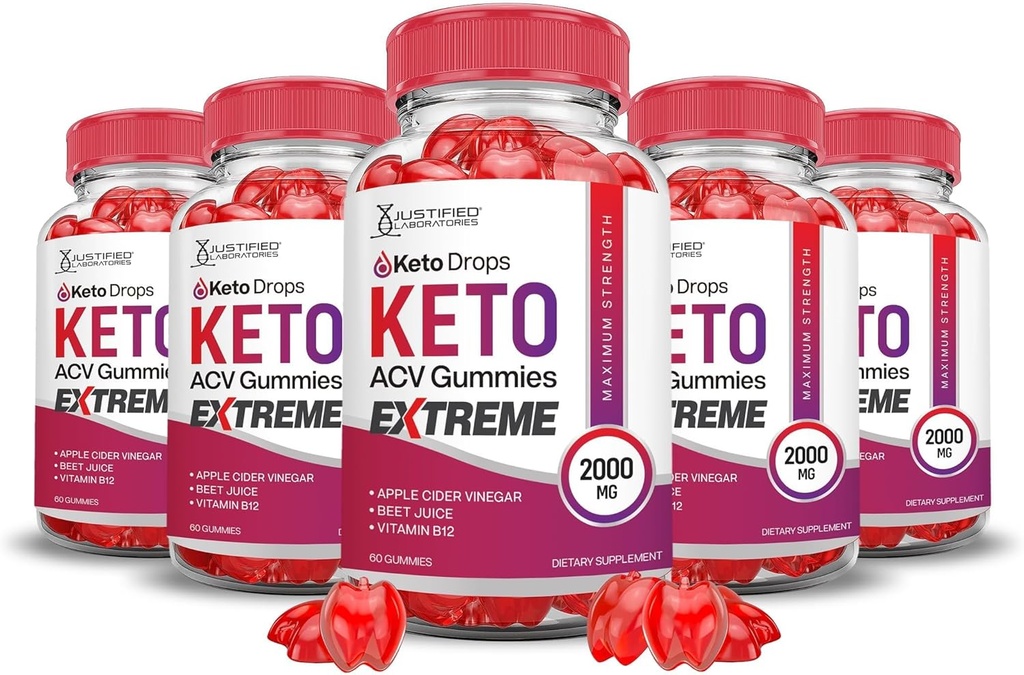 Justified Laboratories (5 팩 Keto Drops Keto ACV Gummies Extreme 2000MG Keto Drops Keto Gummies 고급 공식 Apple Cider Vinegar 와 Pomegranate Beet Juice Powder B12 Vegan Non GMO 300 Gummys