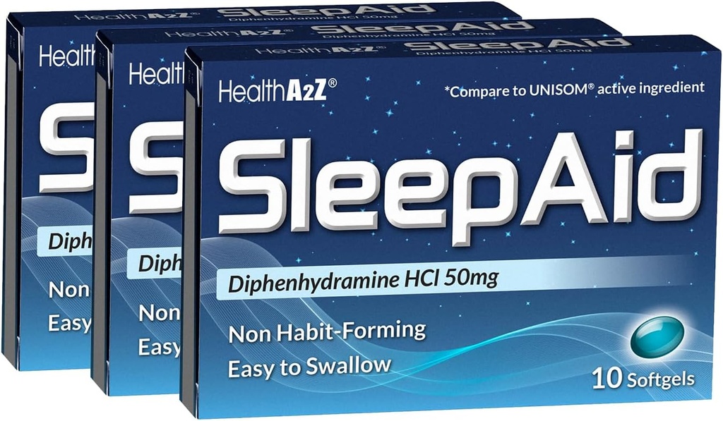 HealthA2Z® Sleep Aid | Diphenhydramine HCL 50mg | Softgels | Deeper Restful Sleeping | 10 개 (팩 3)