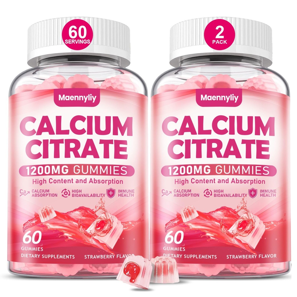 성인을 위한 칼슘 구연산염 Gummies 1200 mg: 여자 & 남자를 위한 궁극적인 흡수 칼슘 보충교재 - 소화, Vegan, 비 GMO, 글루텐 자유로운 - 자연적인 Strawberry 풍미에 쉬운