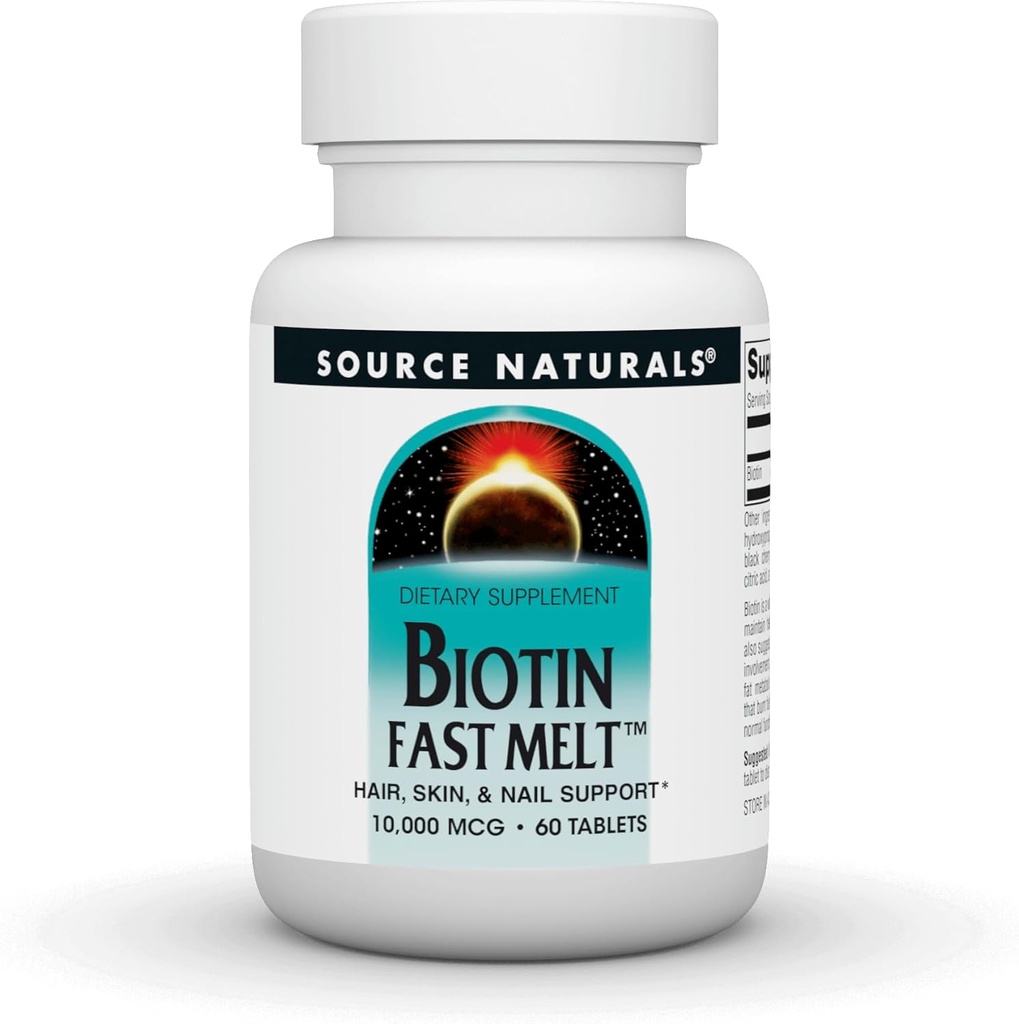 Source Naturals Biotin 빠른 용해, 헤어 스킨 및 네일 지원 *, 10,000 mg - 60 빠른 용해 정제