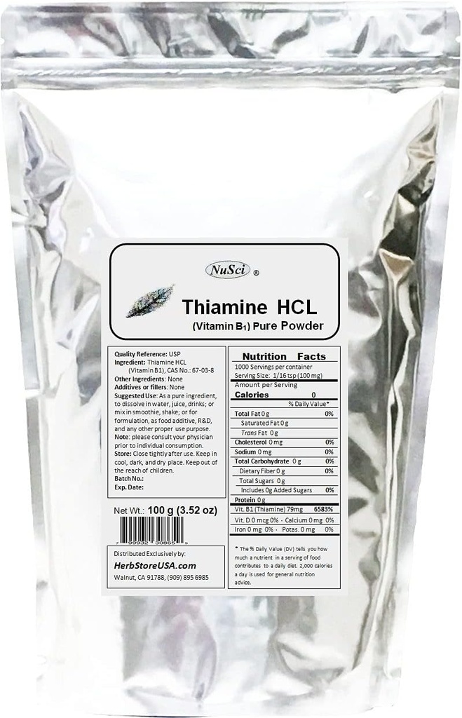 Thiamine HCL 비타민 B1 순수한 분말 에너지 (100 그램 (3.52 온스)