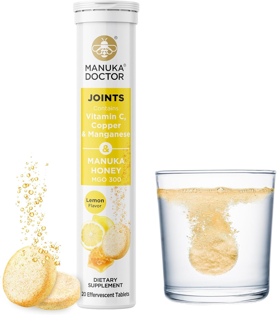 Manuka 의사 관절 * Manuka 꿀, 비타민 C, 구리 및 망간과 매일 관절 지원 보충, 레몬 맛, 20 Effervescent 정제