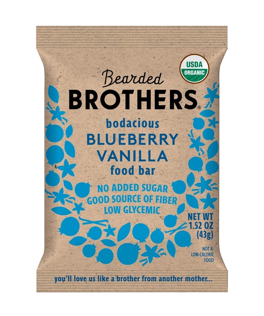 Bearded Brothers, Organic Vegan Protein Energy Bar, Blueberry Vanilla (12 팩) - 글루텐 무료, Paleo, 섬유, 전체 30 | 비 GMO 낮은 글리세라이드 스낵