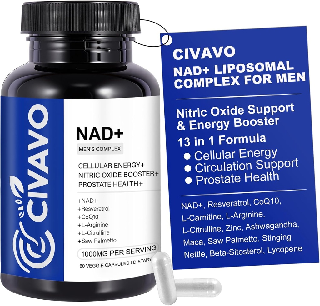 사이트맵 남성 1000mg, Resveratrol, CoQ10, L-Citrulline 및 Maca 루트가있는 NAD + 보충 - 셀룰러 에너지, 건강한 노화 지원, 산화 방지제, 남성 용 산화 산화 방지제 - 60 캡슐