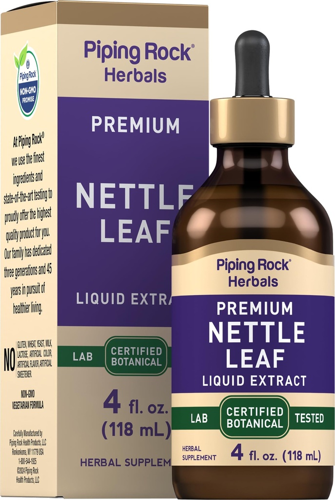 Piping Rock Nettle Leaf Extract | 4 Fl Oz | 프리미엄 액체 | 인증 허브 식물 Tincture | 알코올 무료 음료 | 우라디 디오이카 | 채식 | 비 GMO, 글루텐 무료 보충