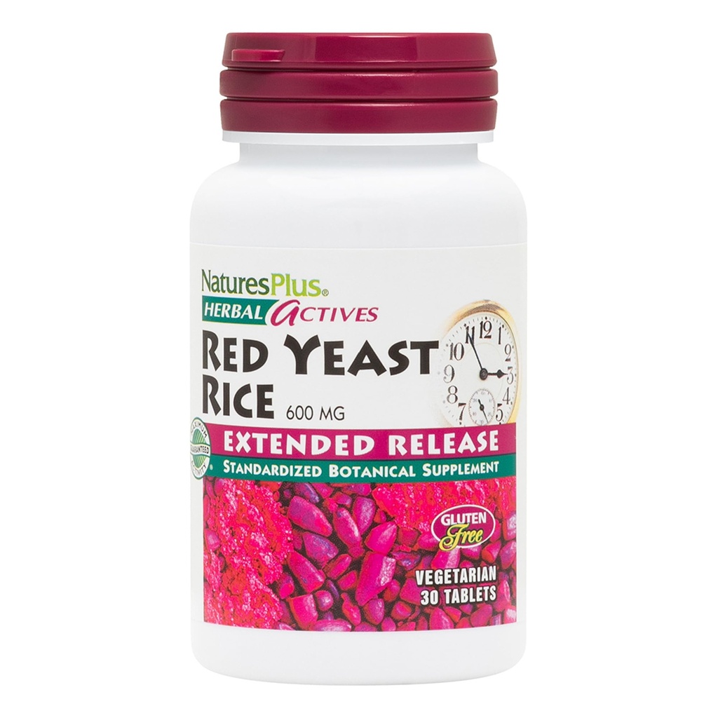 Natures Plus Herbal Actives Red Yeast Rice, Extended Release - 600mg, 30 Vegan Tablets - 초본 보충 - 채식주의, 글루텐 - 30 서빙