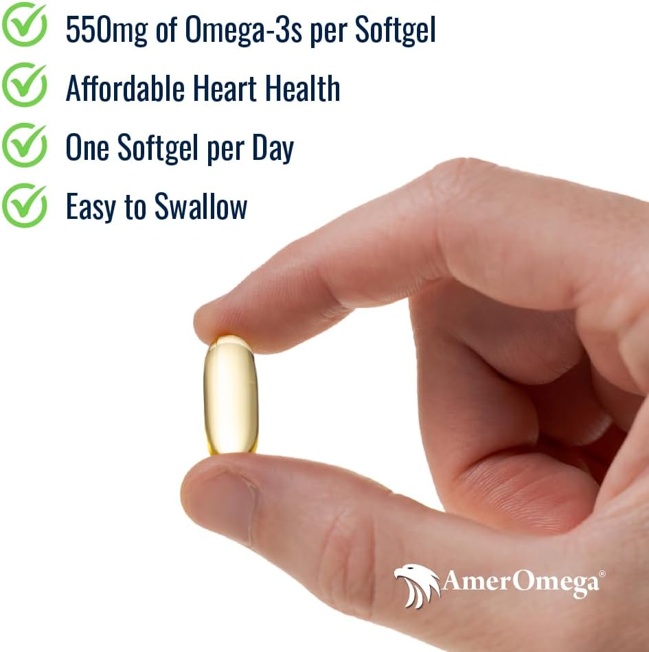 AmerOmega Triglyceride Omega-3 물고기 기름 심장 건강 지원 - 야생 잡은 알래스카 벽걸이 Pollock - 미국 - 소스, 미국 - 말 - 비 GMO, 글루텐 - 무료 & 낙농 - 무료 60 Softgels