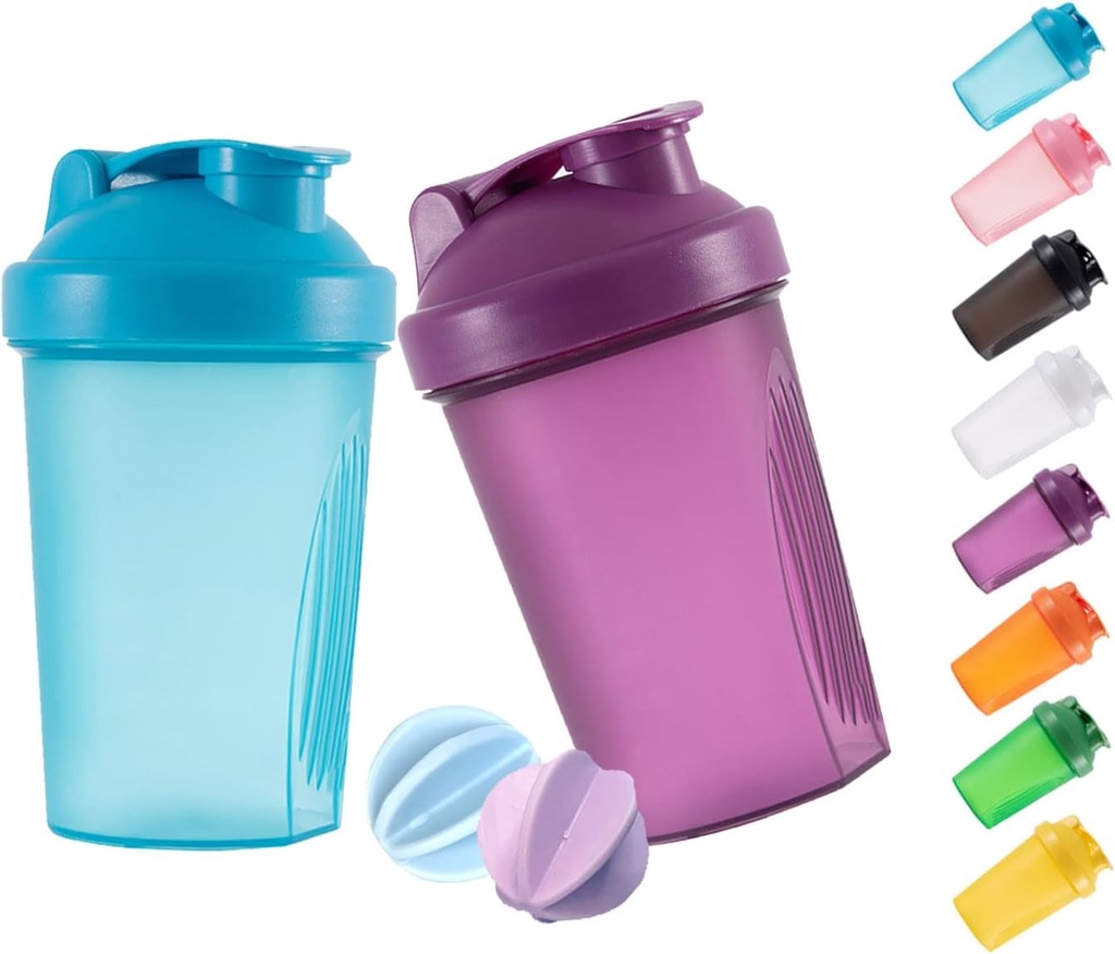 셰이커 병 단백질 쉐이크와 16-Ounce/400ML 셰이커 병, 비 BPA 플라스틱 (Blue+Purple (2PCS)
