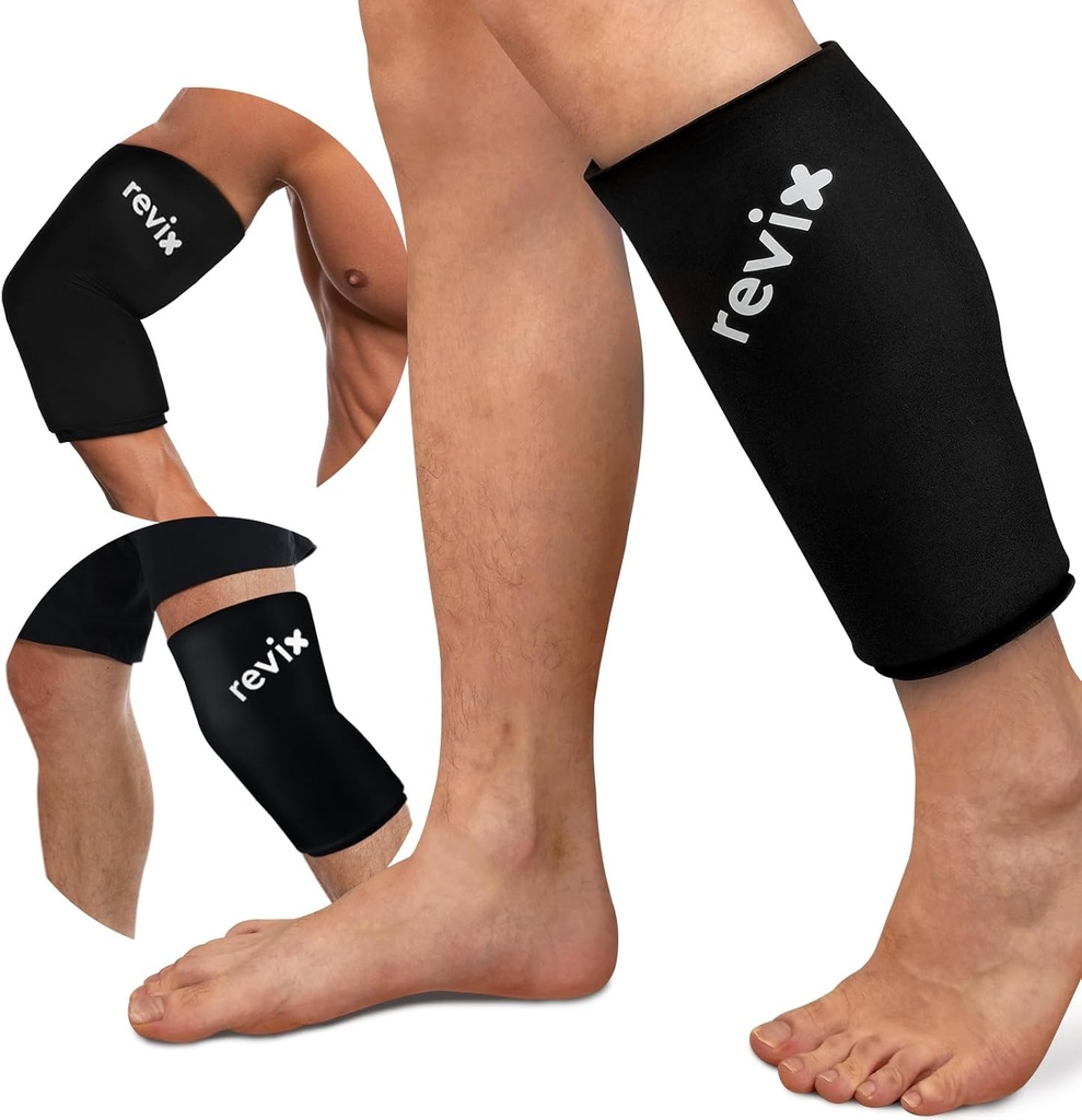 REVIX XL Shin Splints 얼음 소매, Injuries 재사용할 수 있는, 무릎, 팔 & 팔꿈치, 더 낮은 다리 압축 소매 찬 팩 Relieves 뼈 손상 및 운영하는 회복, 360° 적용