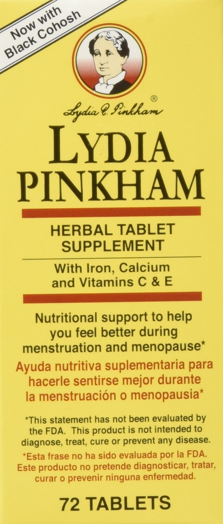 Lydia Pinkham 초본 보충교재는 Menstruation와 Menopause 지원을 위한 정제, 72 조사를 메모장에 기입합니다