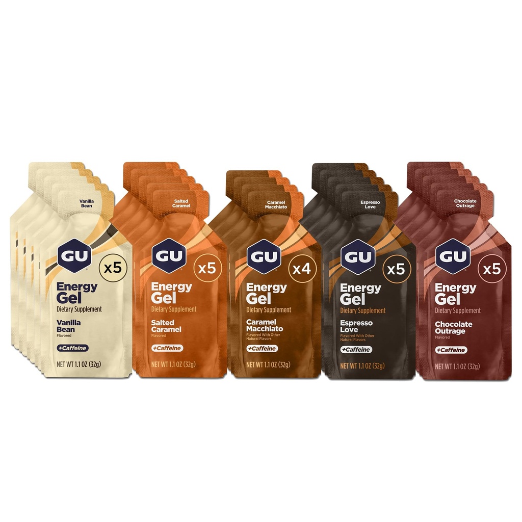 GU Energy Original Sports Nutrition Energy Gel, Vegan, Gluten-Free, Kosher, Dairy-Free On-the-Go Energy for Any Workout, 24Count, Assorted Indulgent 풍미