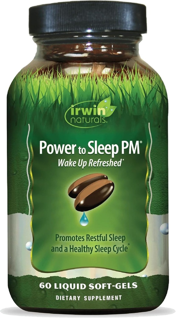 Irwin Naturals Power to Sleep PM - 60 Liquid Soft-Gels - Melatonin, GABA, Ashwagandha, Valerian Root & L-Theanine - 30 서빙