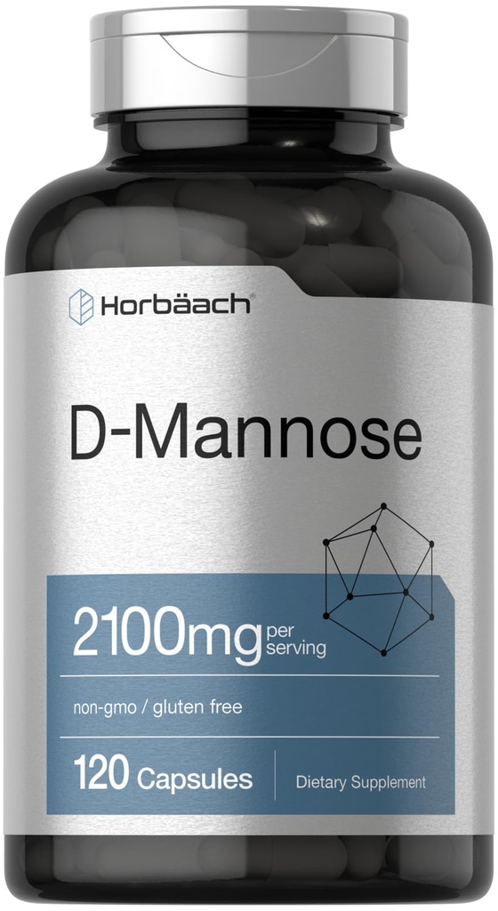 Horbäach D-Mannose | 2100mg | 120 캡슐 | 가장 높은 효능 | Non-GMO 및 글루텐 무료 보충