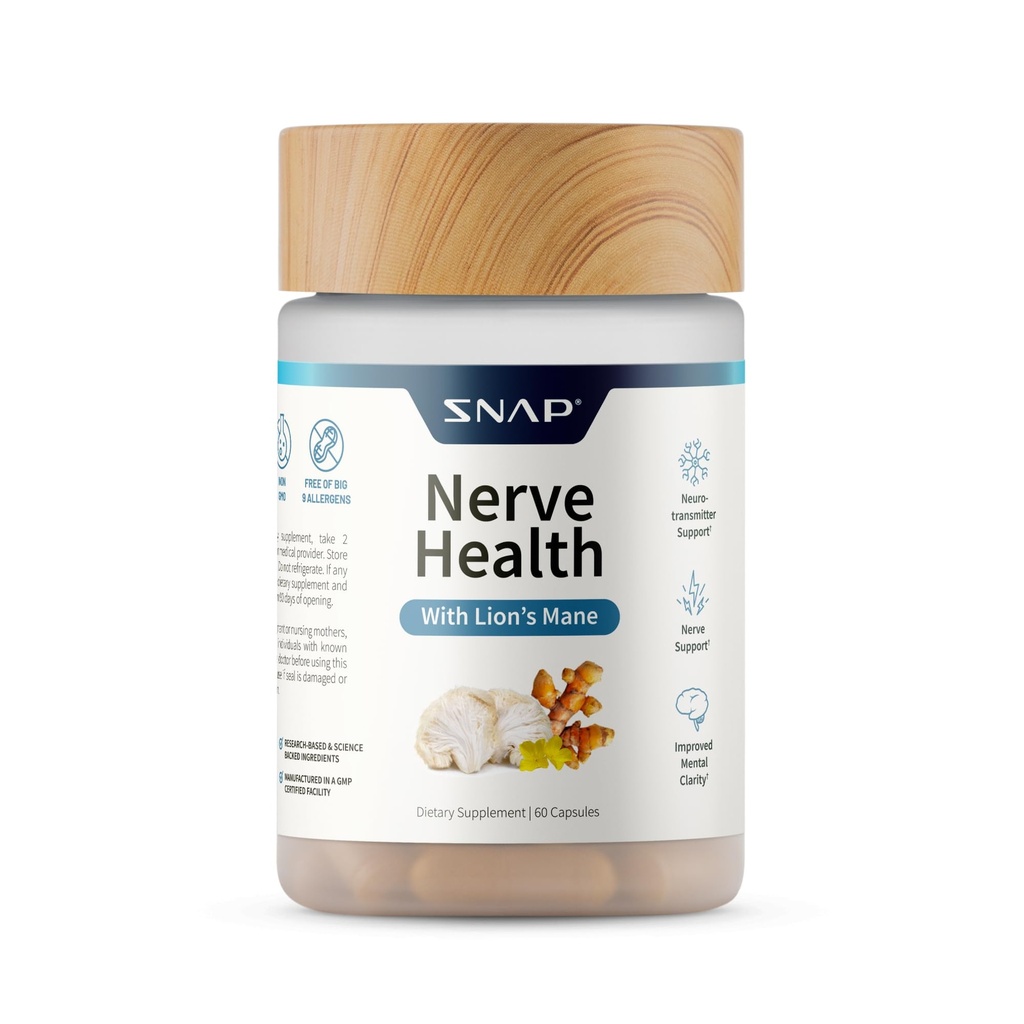 Snap 보조 식품 Lion 's Mane, Organic Turmeric & Herbs와 건강 지원 - Mental Clarity, Memory, Focus & Nerve Function 지원 - 60 캡슐