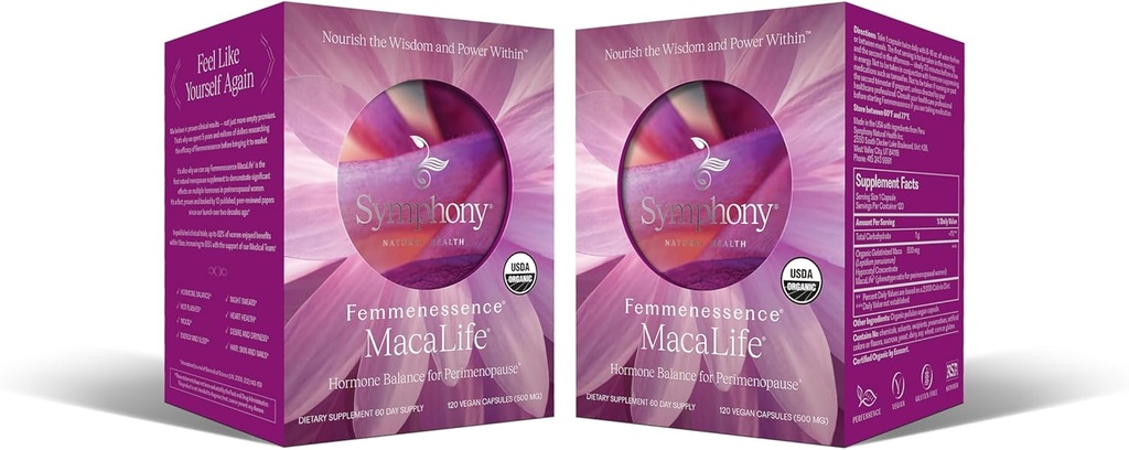 Femmenessence® MacaLife® - 자연 호르몬 균형, 증상 완화, 심장 및 무드 지원, 추가 호르몬없이 (240 캡슐, 120 일 공급)