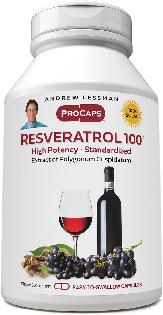 ANDREW LESSMAN Resveratrol-100mg - 30 캡슐 - 레드 와인의 Beneficial, Naturally Occurring Anti-oxidant, 알코올없이. 첨가제 무료