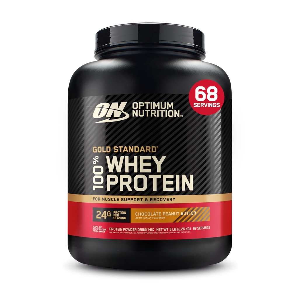 최적 영양 금 기준 100% Whey 단백질 분말, 초콜렛 땅콩 버터, 5 파운드 (포장 May Vary)
