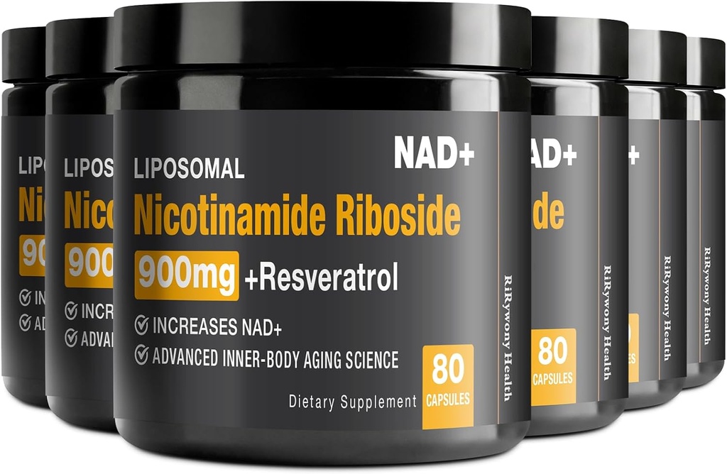 NAD 보충 - 니코틴 아미드 Riboside (NR) 및 Resveratrol Quercetin 900mg 셀룰러 수리를위한 순수 유기 NAD 플러스 건강한 노화 뇌 기능, 80 캡슐 (6 팩)