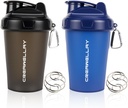 단백질 혼합을위한 2 팩 셰이커 병, 손잡이가있는 17 oz 작은 단백질 셰이커 병, Pre Workout 용 혼합 공이있는 체육관 셰이커 컵, BPA-Free & Dishwasher Safe (Black, Blue)