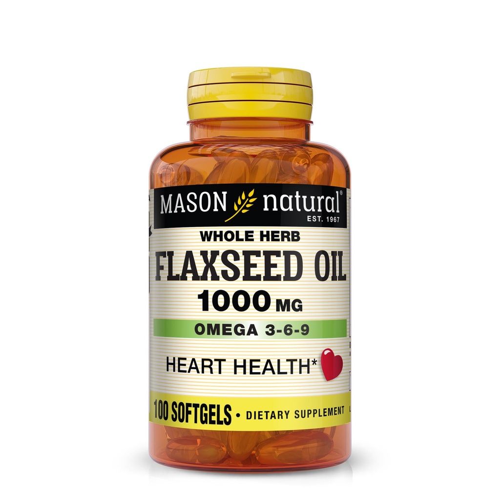 MASON NATURAL Flaxseed 기름 1000mg – 심장 건강을 위한 Omega 3-6-9 Softgels – 찬 압박되는 전체적인 허브 보충교재 – 글루텐 자유로운, 비 GMO, 100 Softgels