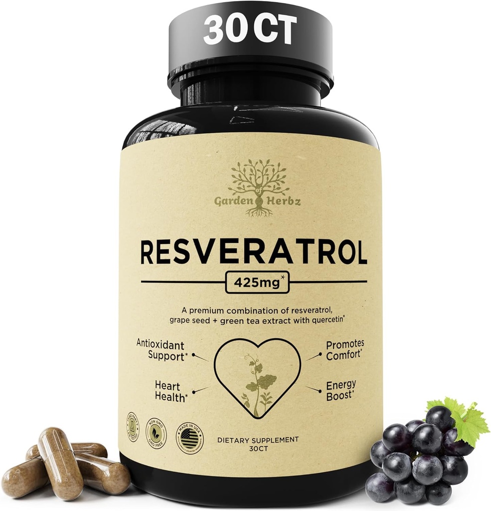 포도씨를 가진 Quercetin & Resveratrol 보충교재 – 425mg 초본 산화 방지제 & 웰빙 지원 – Polyphenols & Nutrient 혼합, 30Ct