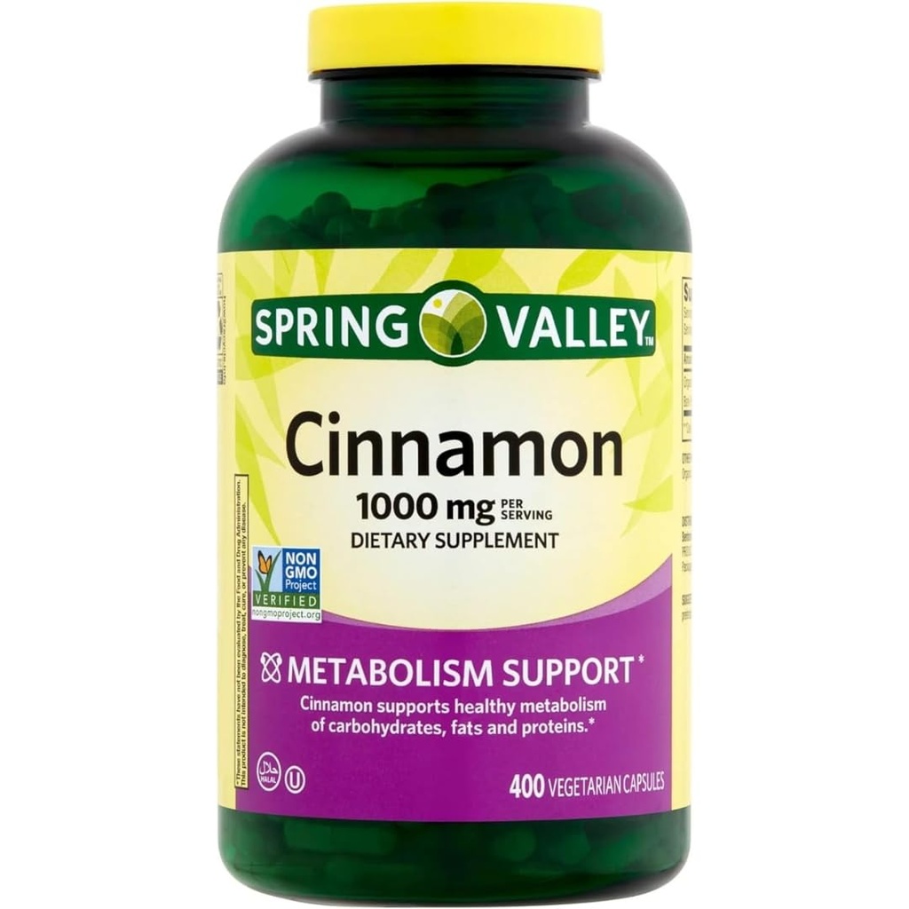 스프링 밸리 Cinnamon 규정식 보충교재, 1000 mg, 400 채식 캡슐 - 대사 지원. 스티커 포함.