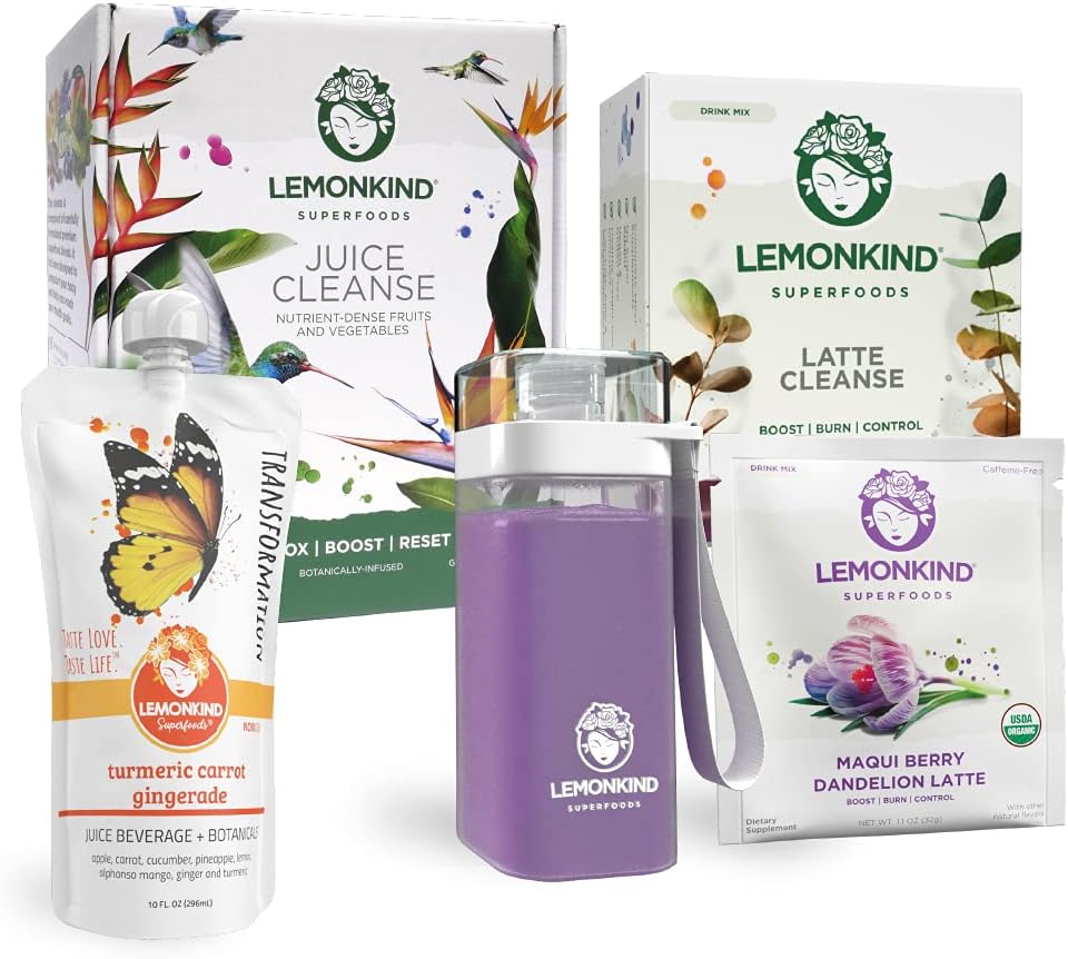 LEMONKIND 4 Day DeBLOAT & Restart - Adaptogenic 스트레스 완화 번들 해독 - 23 서빙