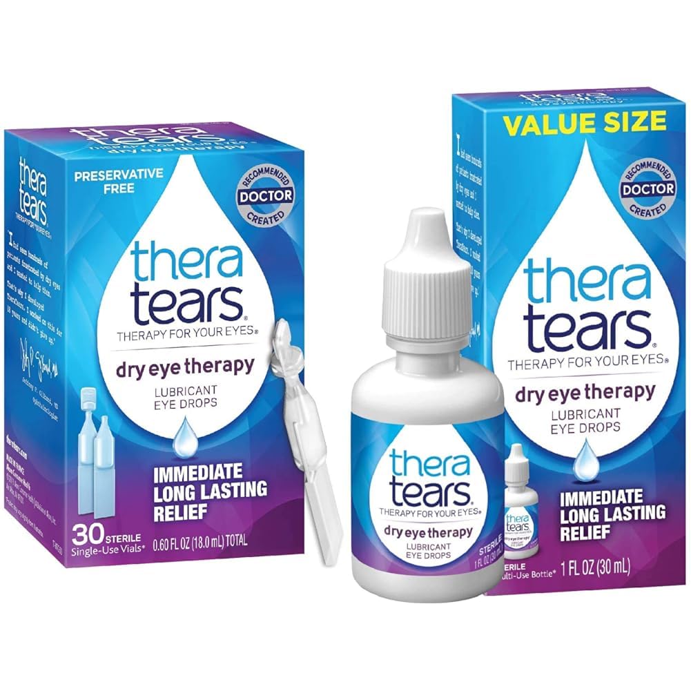 TheraTears 건조한 눈, 보존 자유로운 눈 강하, 건조한 눈 치료를 위한 30의 단 하나 사용 작은 유리병 & 건조한 눈 치료 눈 강하를 기름을 바르는 건조한 눈, 1.0 Fl Oz