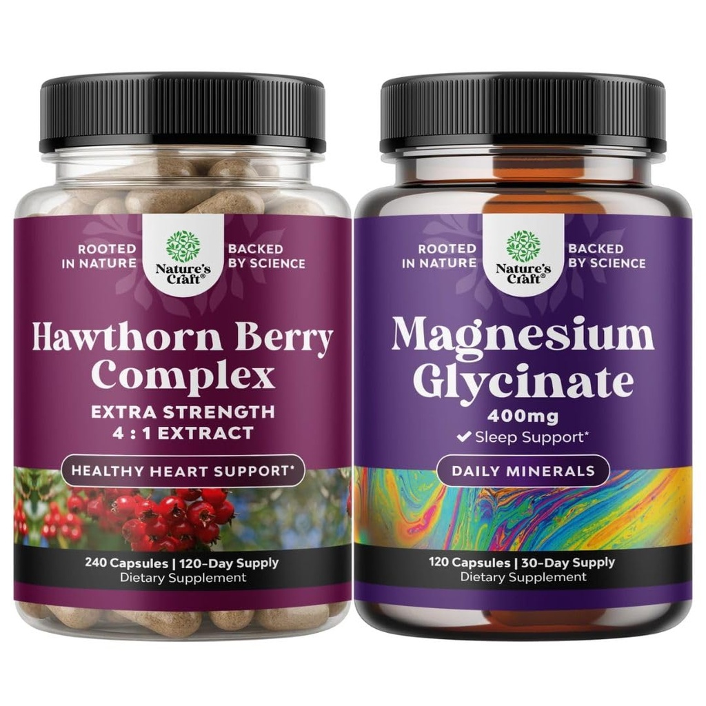 추가 강도 Hawthorn Berry 캡슐의 자연 공예 묶음 - Digestion과 심장 건강 보충 및 무드 수면 및 휴식에 대한 서빙 당 순수한 마그네슘 글리세라이드 400mg을 추출