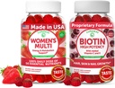 Lunakai USA Made Womens Multivitamin & Biotin Gummies Bundle – 에너지 및 헤어, 피부, 네일 지원 – 자연적으로 맛 – 60 비 GMO Gummies 각각