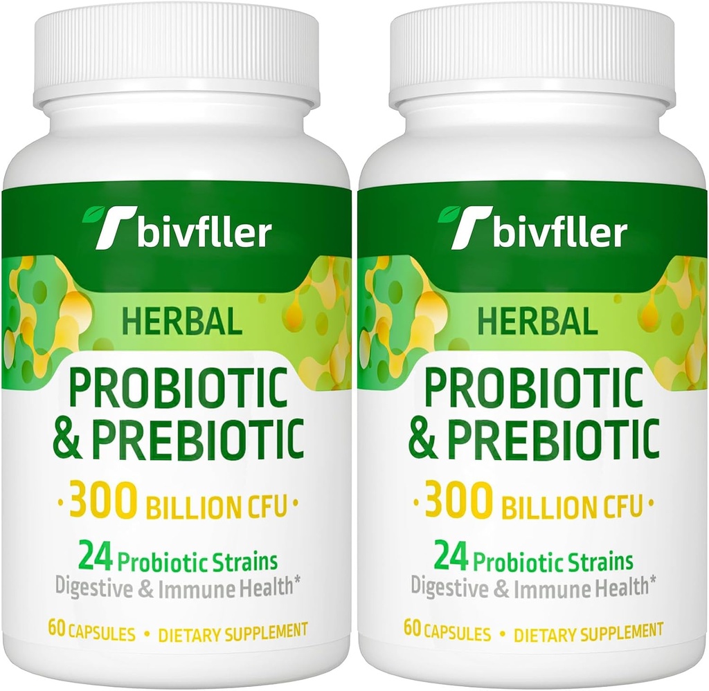 여성 남성을위한 프로 바이오 틱스 - 300 억 CFU, 24 Strains Probiotic + 15 유기 허브 프리 바이오 틱스 혼합, 사전 및 프로 바이오 틱스, 소화 건강, 면역 및 구트, Diarrhea, Bloating, Vegan, 4 개월 공급