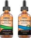 SBR 영양 D3+K2와 L-Theanine 번들 비타민 D3K2 (MK7) 액체 하락, Peppermint, 1oz | L theanine 225mg 액체 하락, 2oz | 성인 & 아이 | 비 GMO, 글루텐 프리