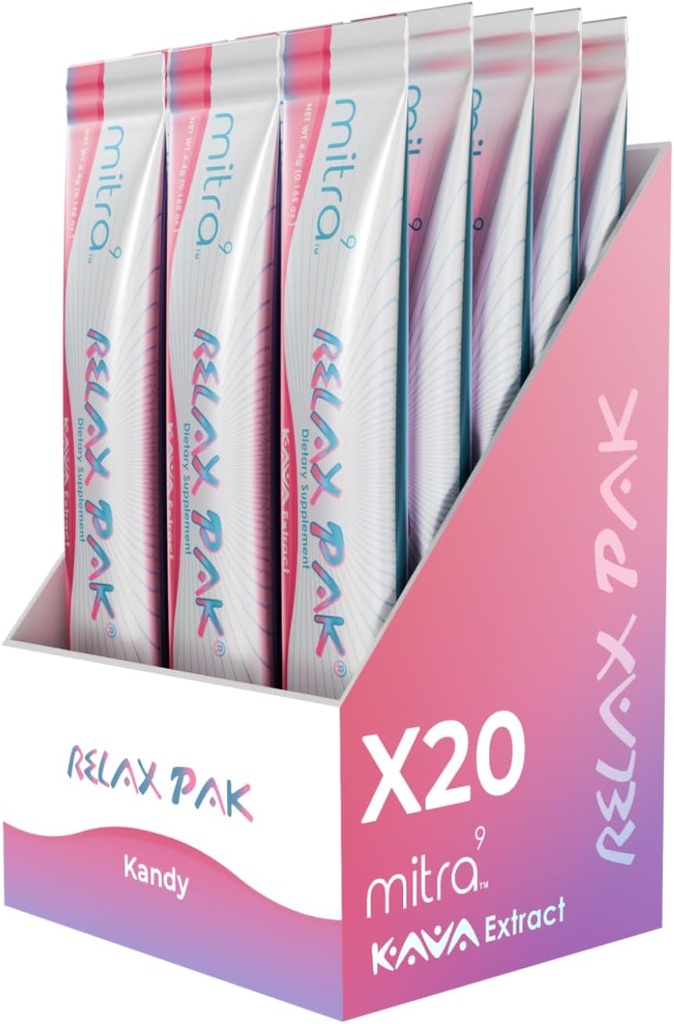 Mitra9 Kava Powder RelaxPak - Kandy Kava Extract Powder Packets | Mood Enhancer | Plant Based | 천연 Calm 및 Clarity | 간편한 오픈 싱글 슬링 스틱 (20)