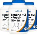 Nutricost 베타인 HCl + Pepsin 790mg, 240 캡슐, 3 병 (720 캡슐)