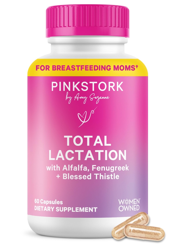 Breast 우유 공급, 유기 Fenugreek 및 Alfalfa를 위한 분홍색 Stork 총 Lactation 보충교재 Breastfeeding, 우유 교류 및 생산, Postpartum Essentials - 60의 캡슐