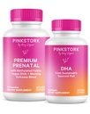 핑크 Stork 프리미엄 Prenatal 듀오 : 프리미엄 Prenatal 비타민 + DHA, 여성을위한 Prenatal Probiotics, 오메가 3 + 물고기 오일, DHA 및 Folic 산이있는 Prenatal 비타민, 여성 가운