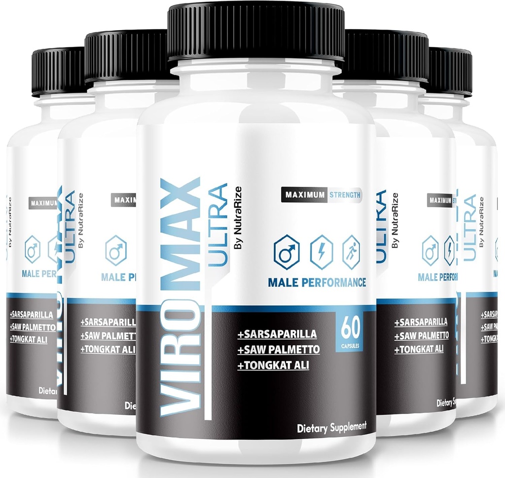 NutraRize (Pack of 5 ViroMax Ultra Pills, 에너지 및 성능을 증가하는 최대 강도 공식, 근육 강도를위한 모든 자연 캡슐, 보충 리뷰 (300 캡슐)