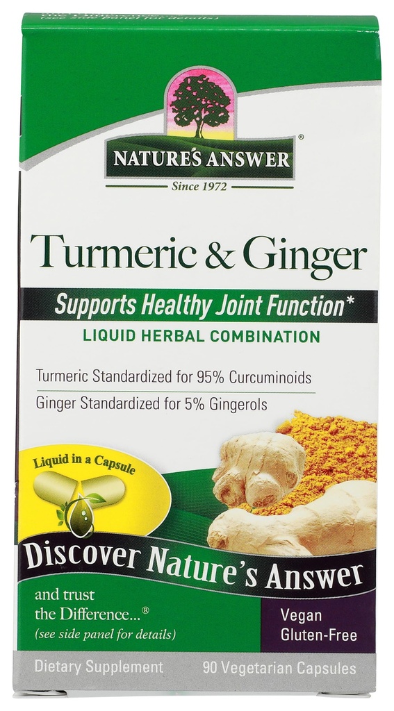 Nature's Answer Turmeric and Ginger Capsules 90 Count | 관절 지원 | 글루텐 프리 | Vegan | 싱글 카운트