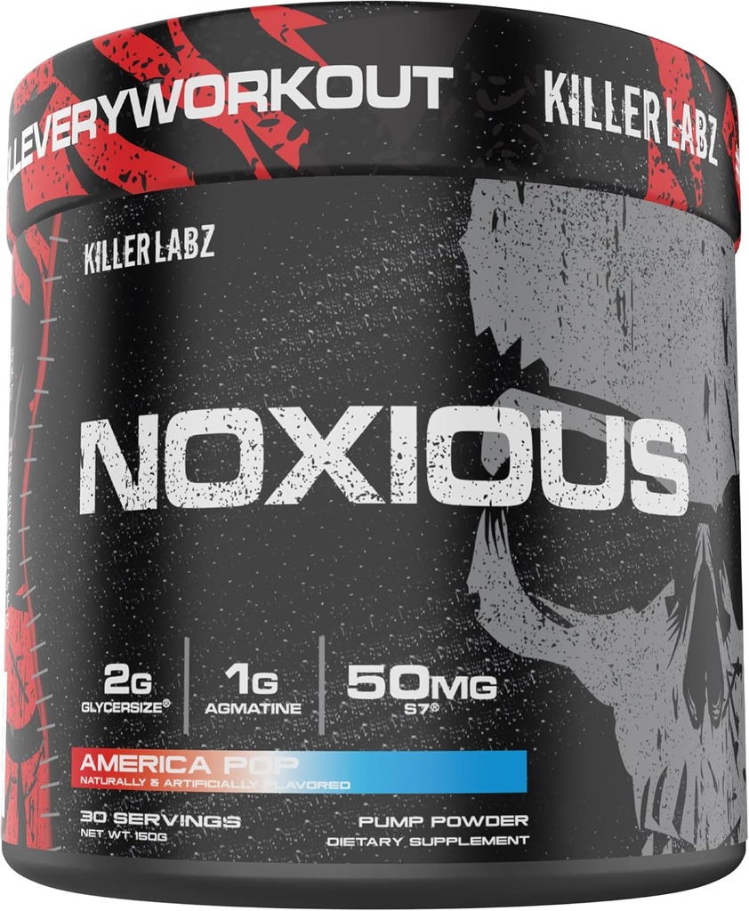 Noxious Extreme Nitric 산화물 부스터 펌프 전 운동 분말 | 내구시간 및 근육 건물 | 30 인분 (미국 팝)