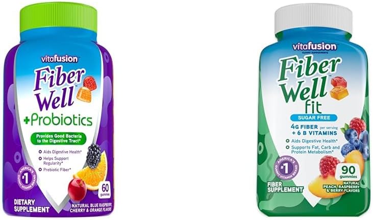 Vitafusion Fiber Well + Probiotics 60 카운트 및 섬유 잘 맞는 90 카운트 거미 비타민 번들