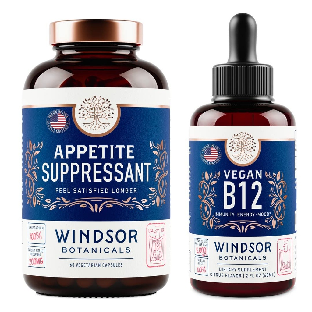 WINDSOR BOTANICALS는 체중 감소와 Vegan B12 액체 뭉치에 대 한 억제